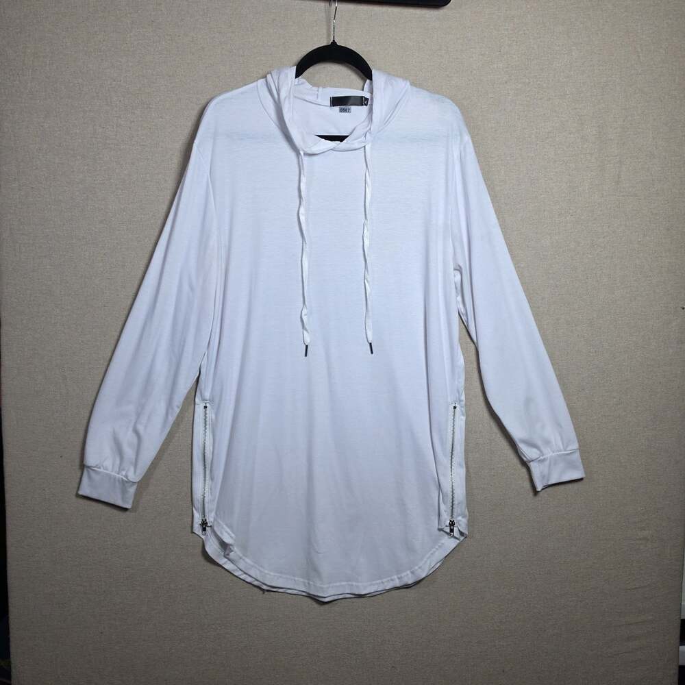 Mens PacSun White Lightweight Sweatshirt Hoodie with Side Zippers and Pocket XL